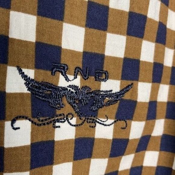Ronaldo Long Sleeve Button Up Shirt Men Size X Large Beige/Navy Plaid Logo RND - Picture 7 of 12